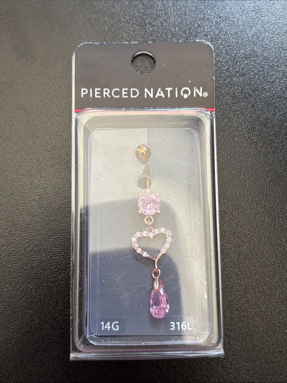 Pierced Nation Rose Gold Pink Crystal Heart Belly Button Ring